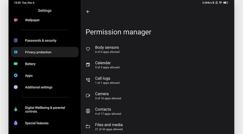 Xiaomi OS Permission Manager utility.