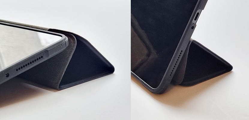 The Dux Ducis Domo case does not only feature edges reinforced with thicker rubber, but also the classic built-in tablet stand.