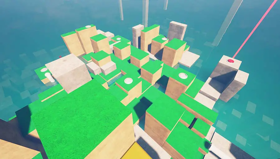 The map in Refunct is made out of cubic platforms connected with various additional elements such as transport pipes, elevator blocks etc.