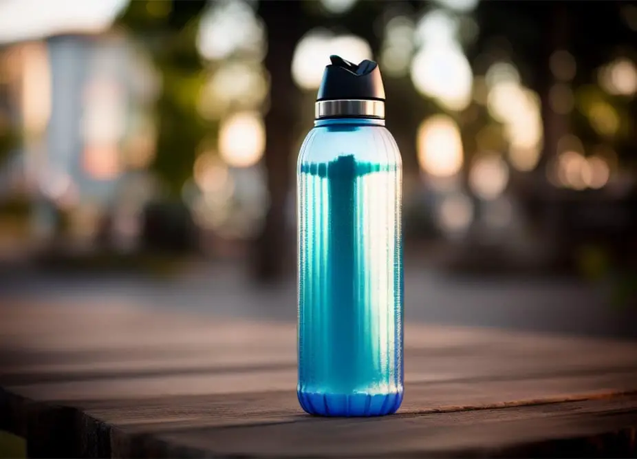 Main prompt: "Water bottle, on a wooden table, canon 50mm, dark cinematic lighting".