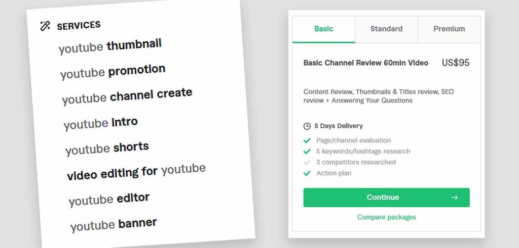 On Fiverr.com you can find lots of different services that are aimed solely at helping small YouTube channels grow. Just take a look at the autocomplete results on the image!