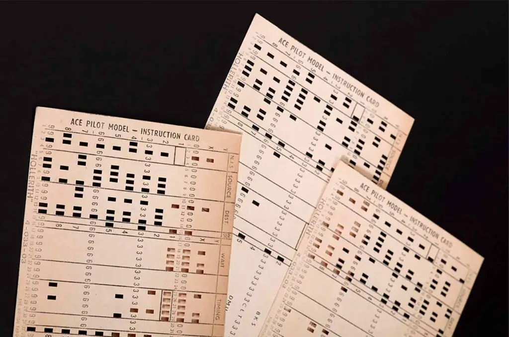 Punch cards for the Pilot ACE computer built in the year 1950.