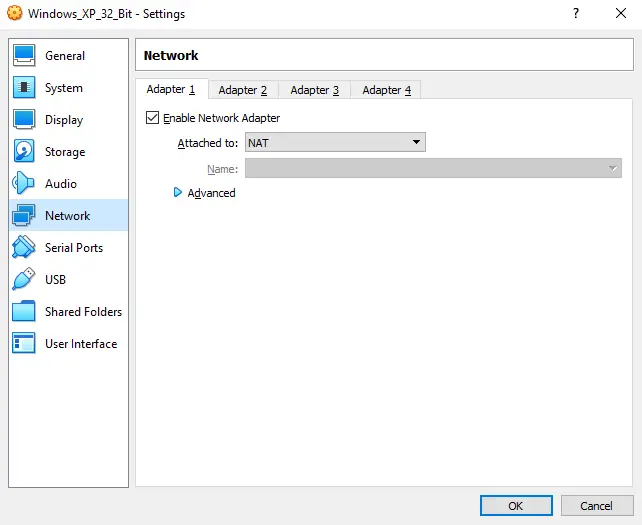 Setting up the virtual machine network adapter for internet access.