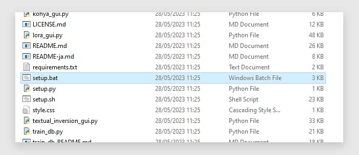 After downloading the Kohya GUI files and installing all the required dependencies, you can run the setup.bat file to begin the installation process.