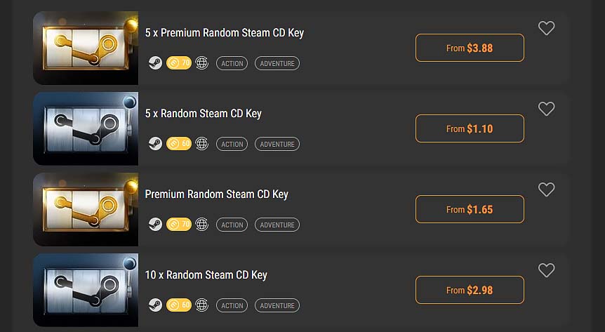 There are a lot of options available when it comes to randomized game key packs over on Kinguin.com