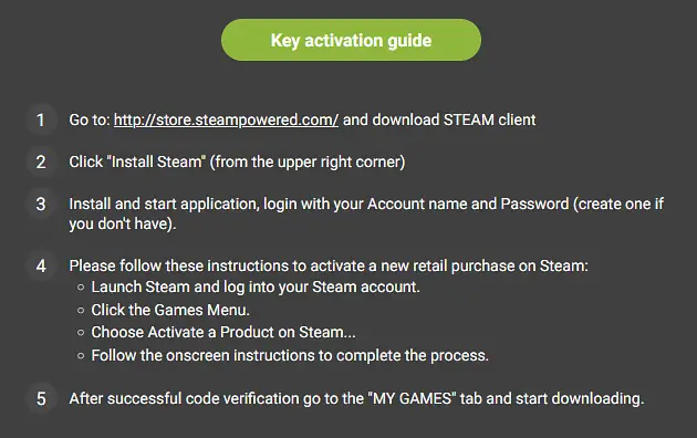 The official Kinguin activation guide for Steam game keys which can be shown when you're claiming your keys after purchase.