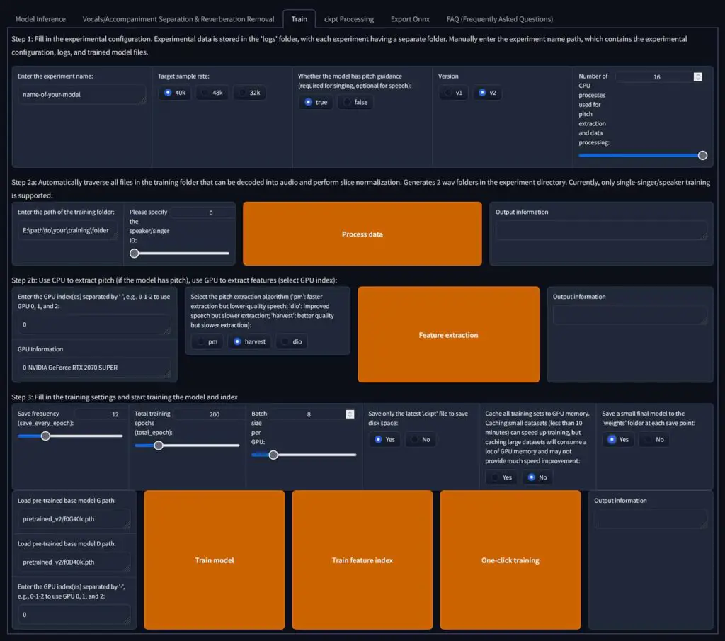 Here are our default, starting point training settings. Read below for more crucial info! 