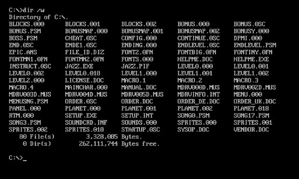 The dir /w command will list all the files and folders in your directory in wide format. dir /p will display them screen by screen.