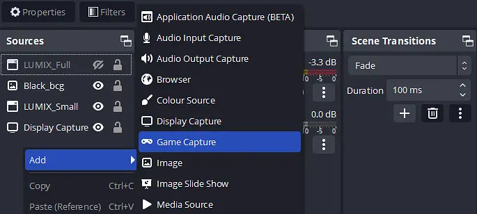 First, add the Veadotube app as a "Game Capture" source inside the OBS software.
