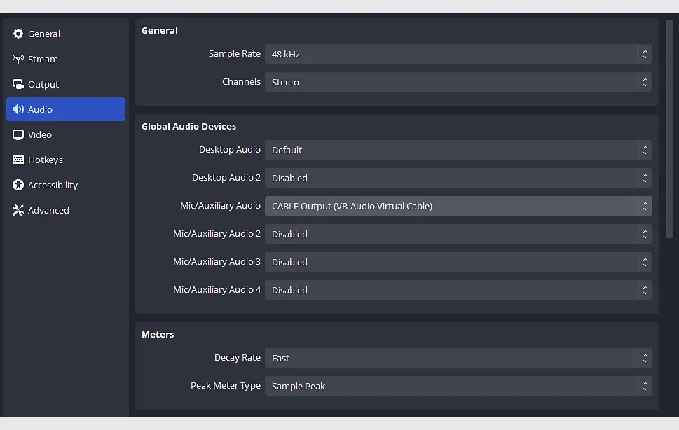 Just as with any other app you can set the virtual audio cable output as the microphone audio input in OBS.