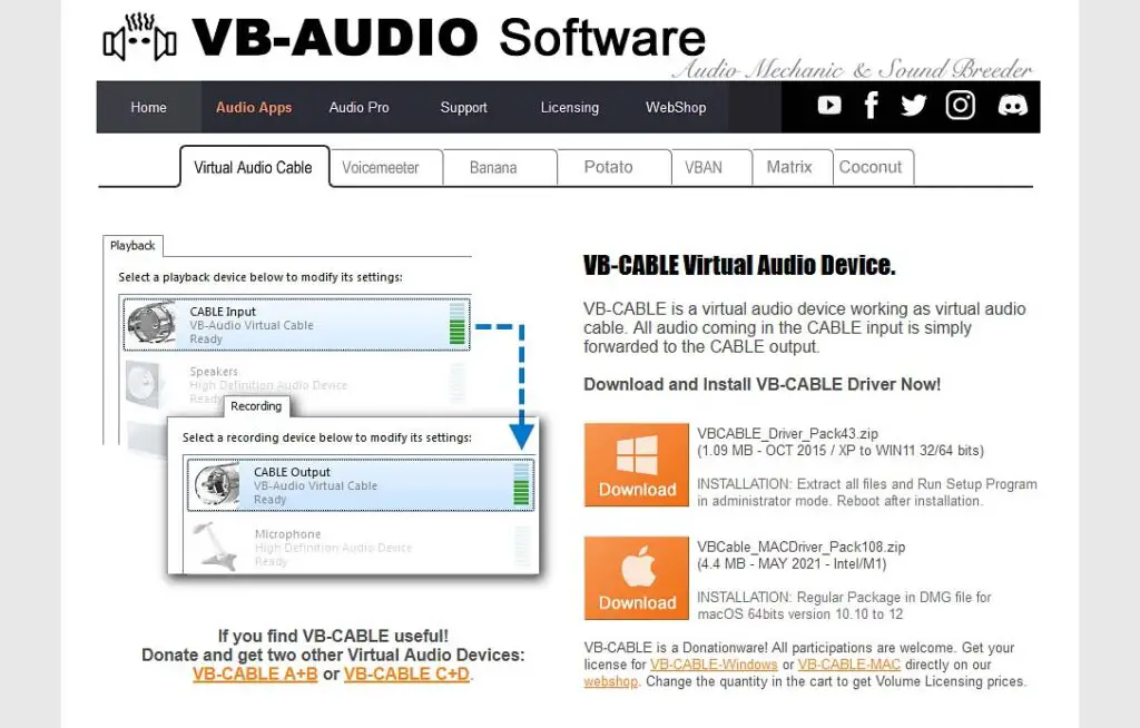 The only extra thing you'll need here is the free VB-Audio virtual audio cable software.