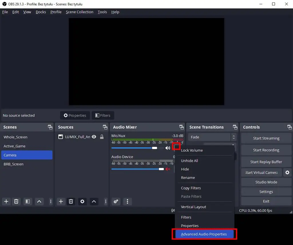 Go into advanced audio properties of your microphone-assigned mixer channel.