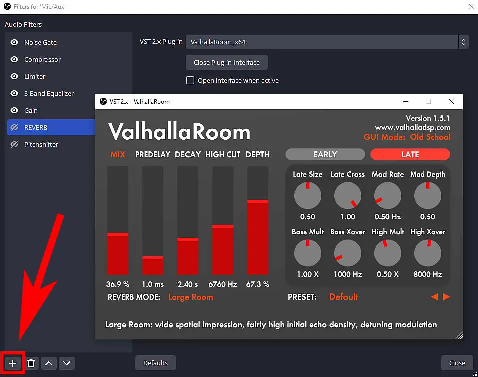 Click the little "+" button in the audio filters menu to add a new filter.