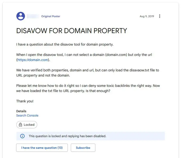 "Domain Properties Are Not Supported At This Time" - GSC Link Disavow ...