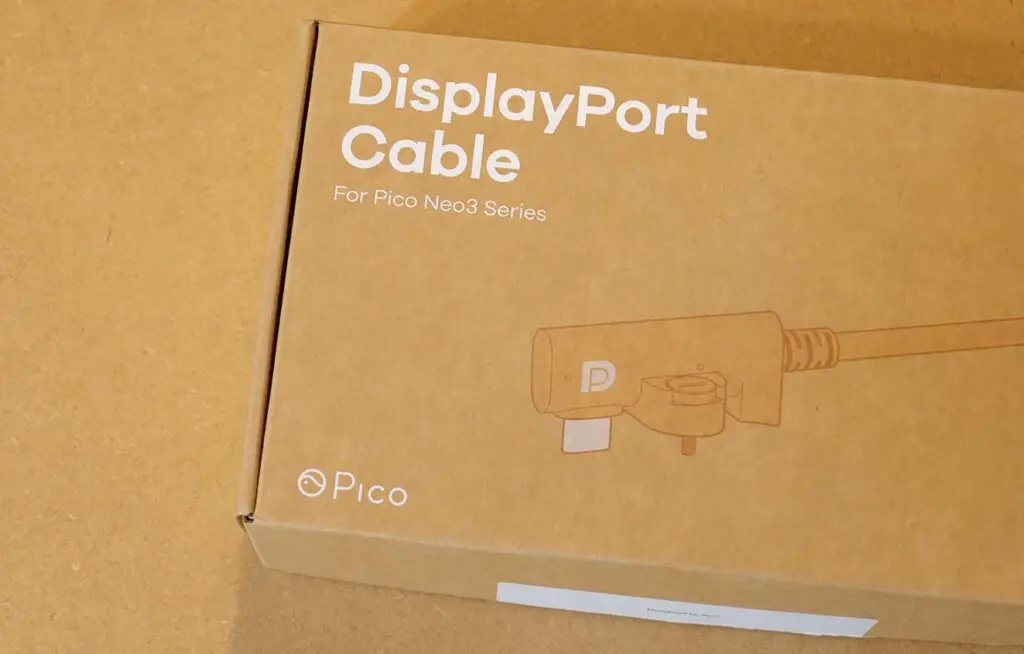 Pico Neo 3 Link dedicated DisplayPort cable box closeup.