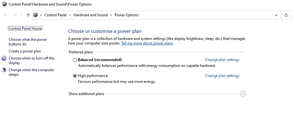 Switching a Windows computer to high performance mode.