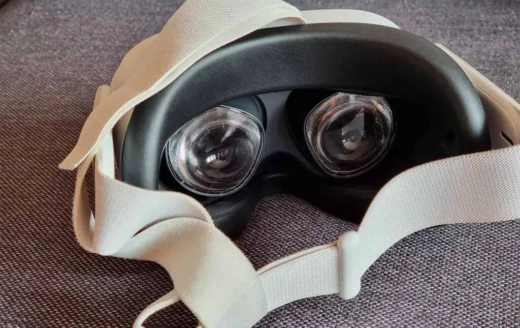 Meta Quest 2 VR headset fresnel lenses closeup.