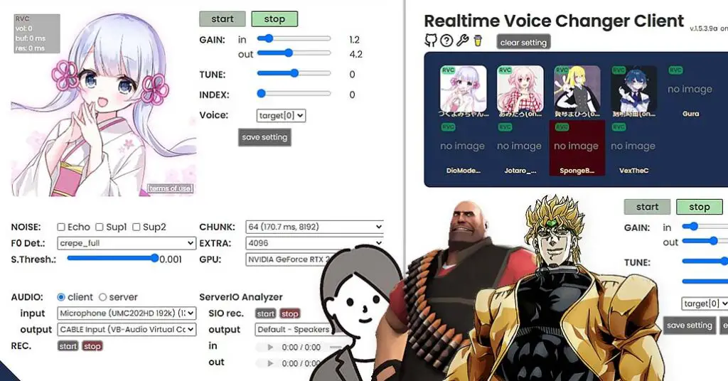 Okada Live Voice Changer UI screenshot.