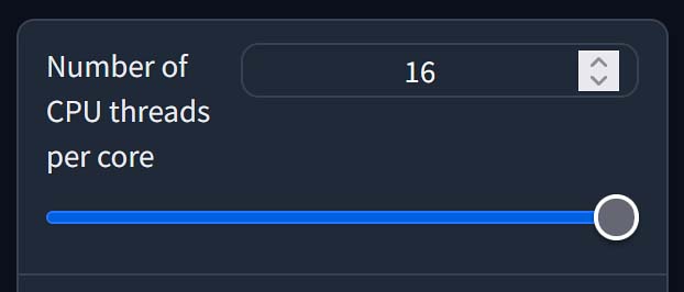 Choosing the number of CPU threads Kohya can use during training.