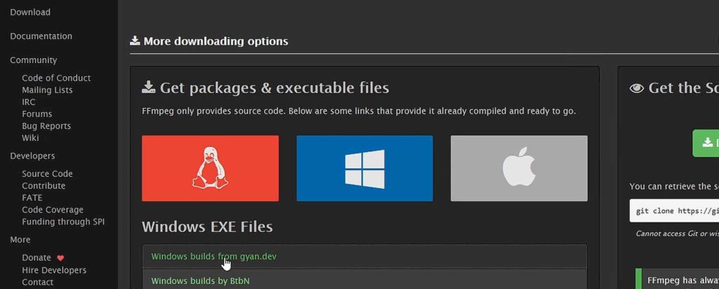 Windows EXE files for ffmpeg available on the official ffmpeg website.