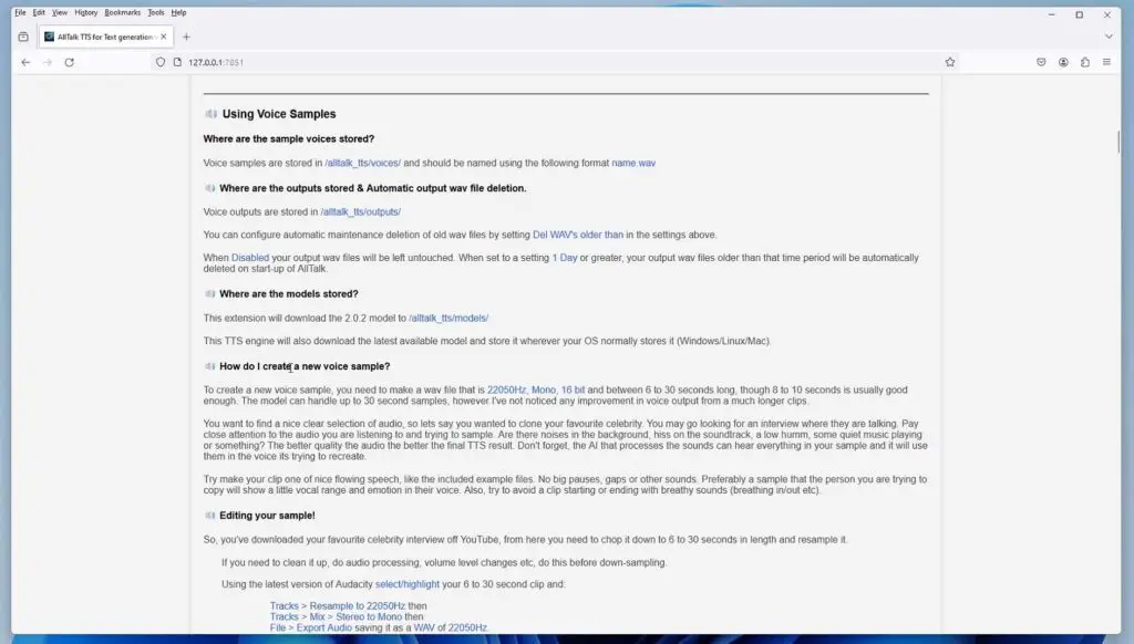 AllTalk TTS local documentation file available after install.