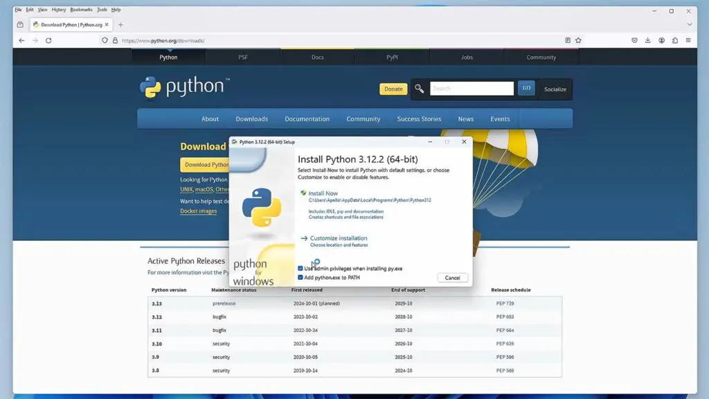 Downloading and installing Python.