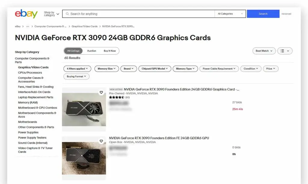 Getting a second-hand NVIDIA RTX 3090 GPU on Ebay.