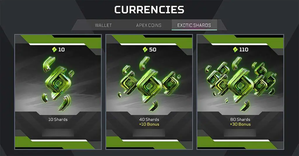 Apex Legends Exotic Shards currency pricing calculator unit conversion tool.