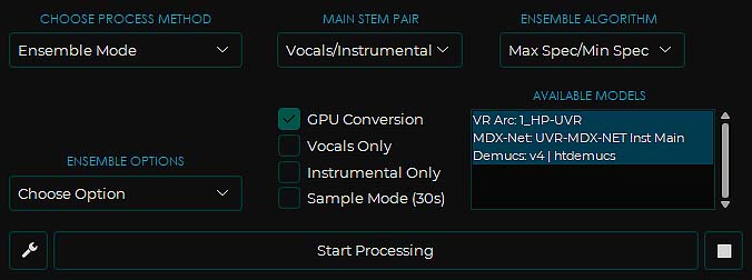 The ensemble mode multiple model selection window.