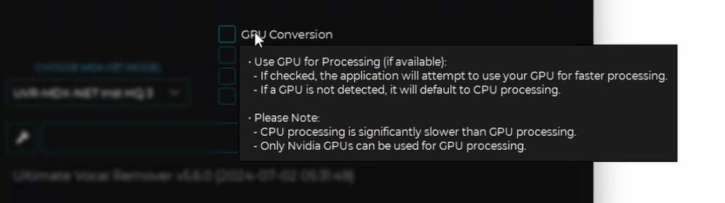 GPU Conversion selection box.