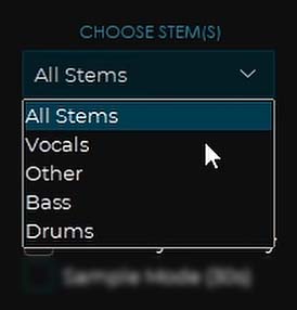 Stem extraction selection drop-down menu.