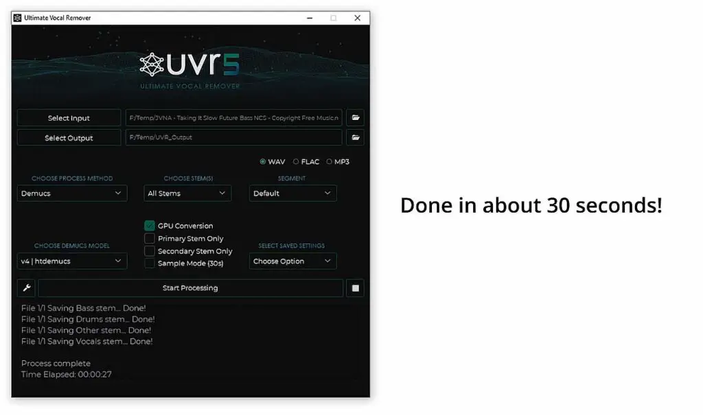 UVR all stems conversion benchmarked on an RTX 2070 Super 8GB.