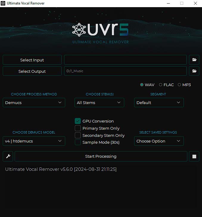 UVR main user interface screencap.