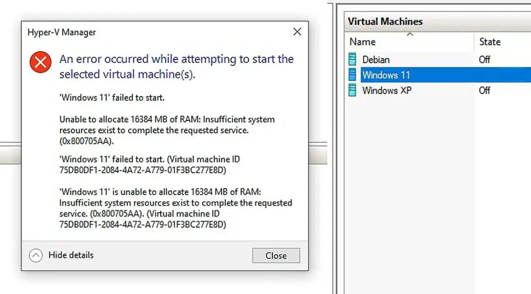 How To Fix The "Unable to Allocate RAM" Error in Hyper-V VM (0x800705AA ...