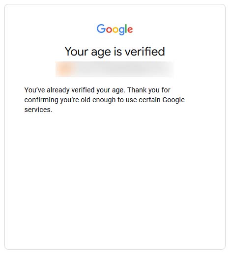 Successful Photo ID age verification on my Google profile.