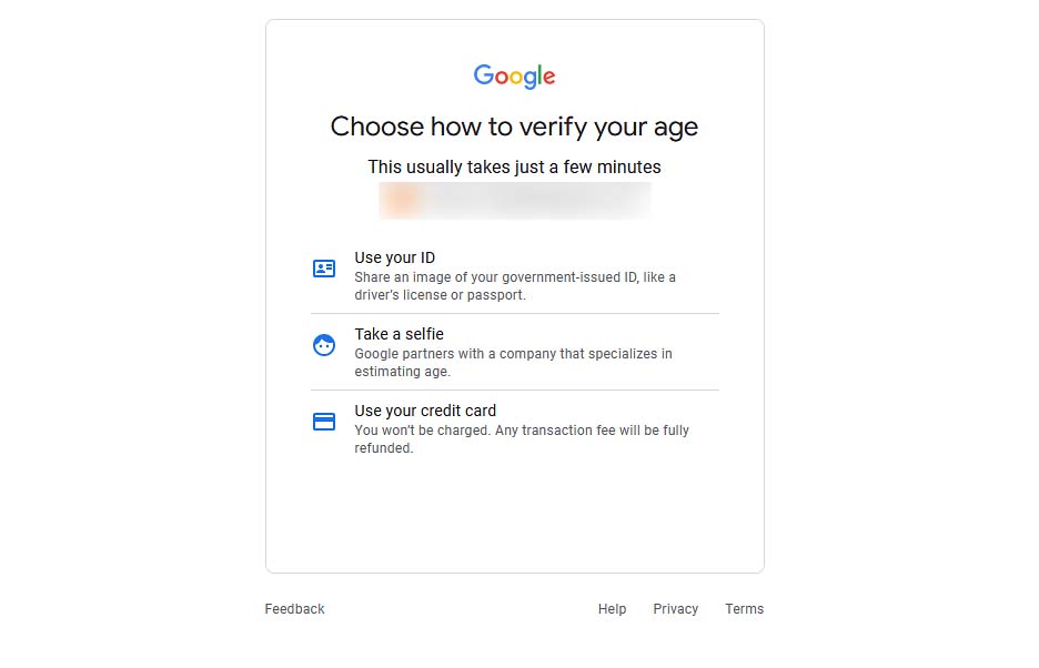 All 3 ways of verifying your age on your Google account.