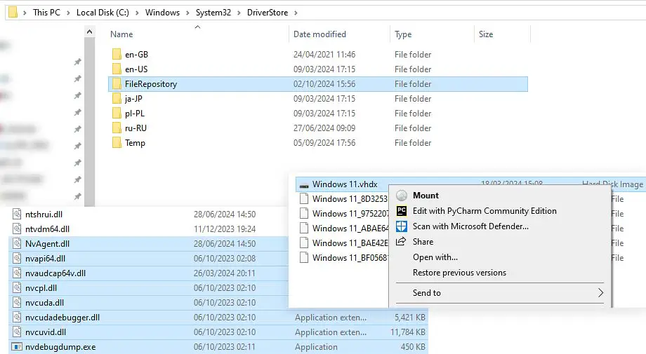 Moving the driver files onto the VM virtual hard drive.