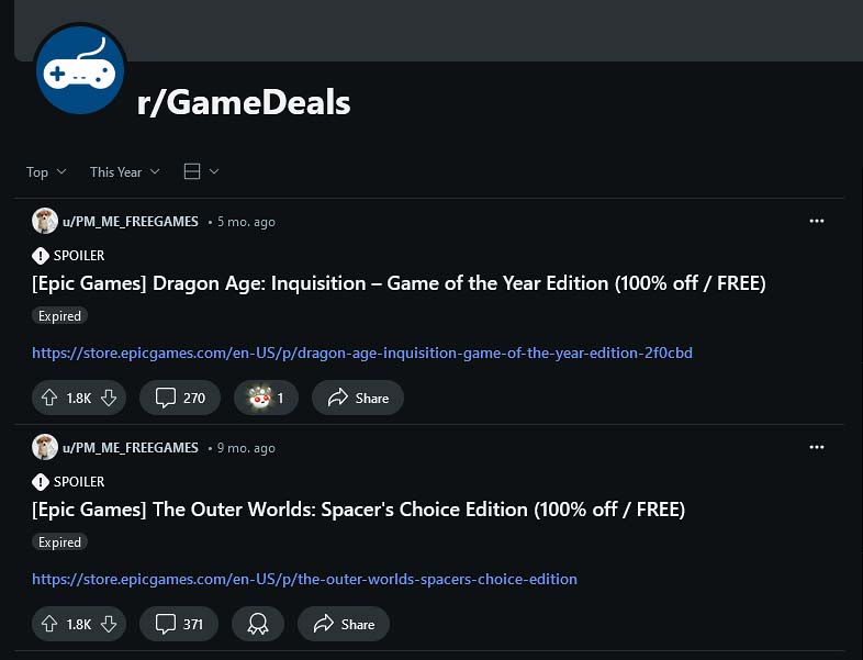 r/GameDeals subreddit