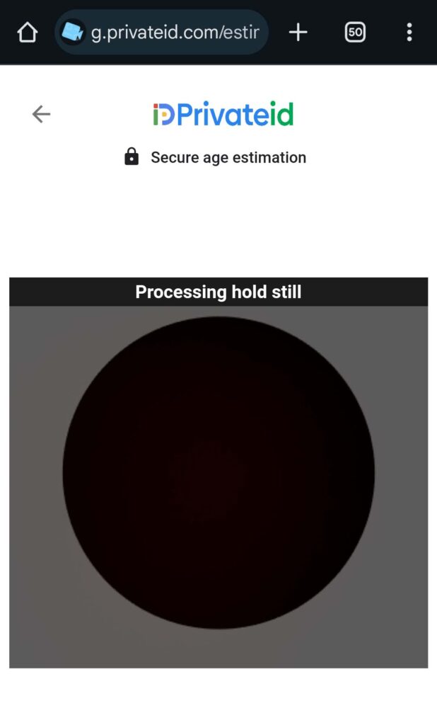 Private ID age estimation verification screen.