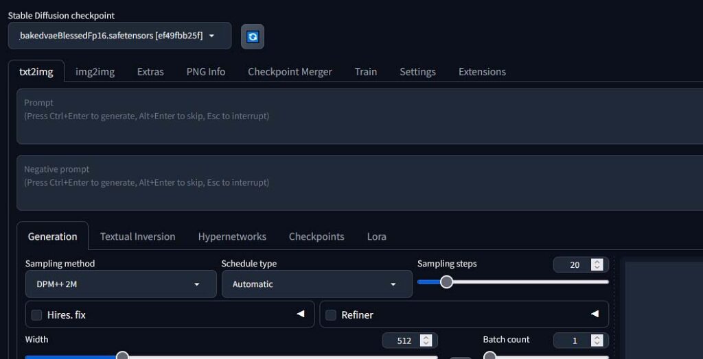 The main part of the Automatic1111 Stable Diffusion WebUI.