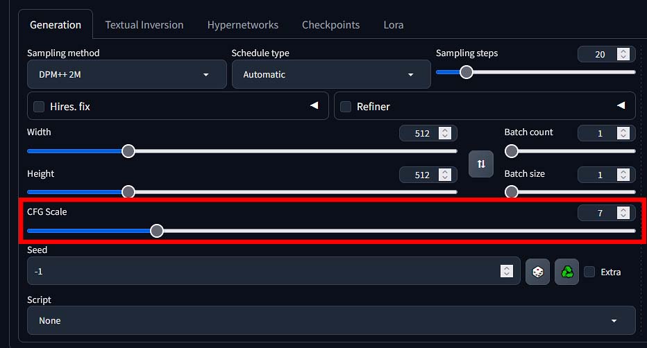 CFG / classifier-free guidance scale setting slider in A1111.