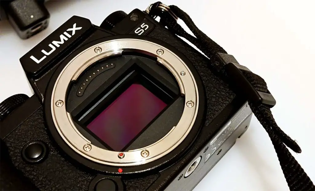 Lumix S5 mirrorless sensor closeup, lens removed.