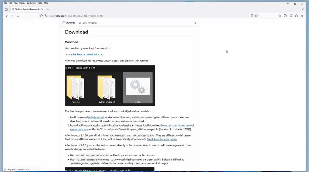 Stable Diffusion Fooocus WebUI GitHub repository main page.