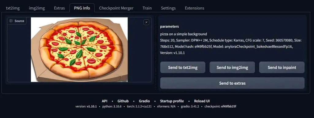 PNG info tab with an imported image.
