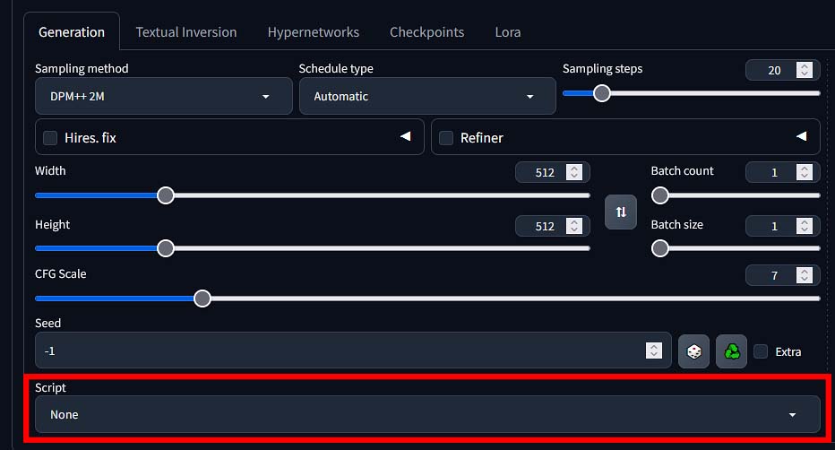 The scripts drop-down menu.