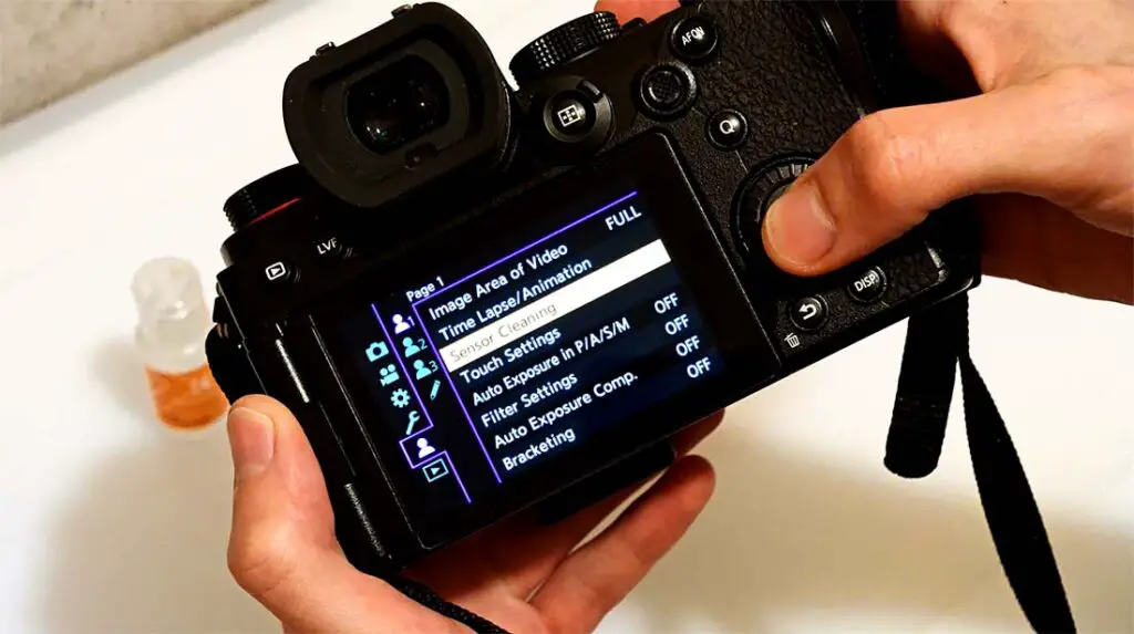 Sensor cleaning option on the Lumix S5 camera.