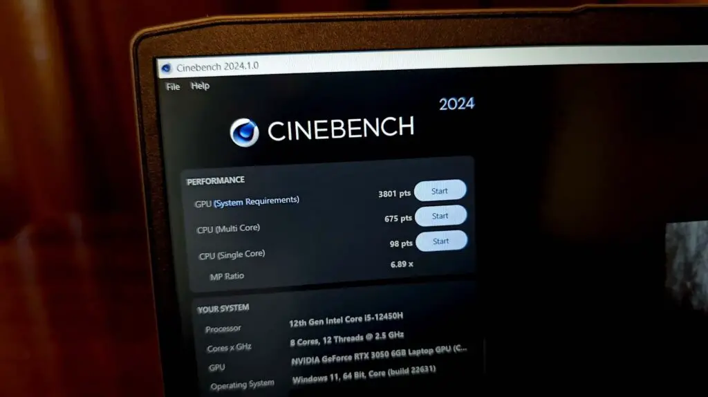 Cinebench benchmark scores - Lenovo LOQ 15IRH8.