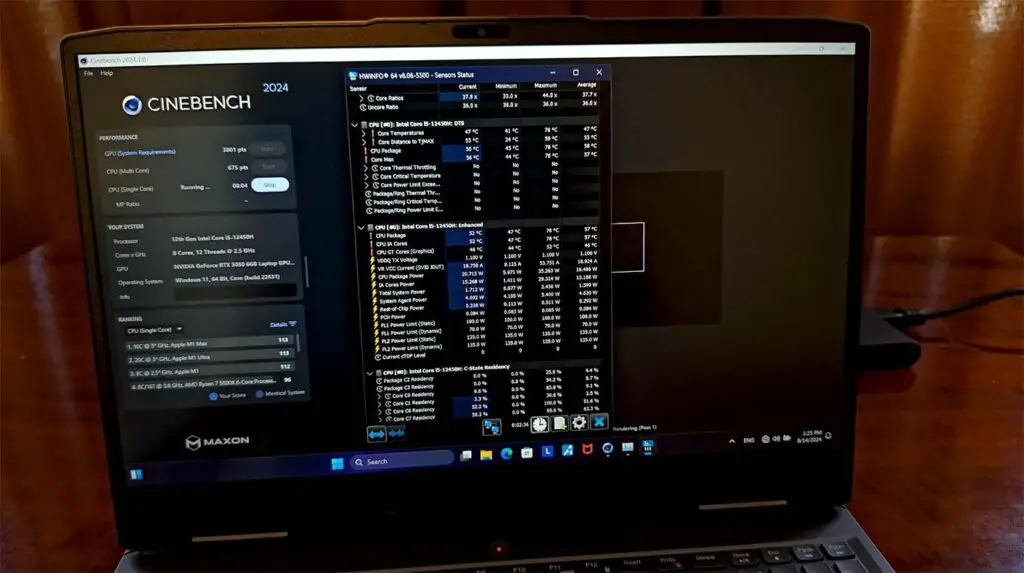 My Cinebench benchmark stress tests on the Lenovo LOQ 15IR8H.