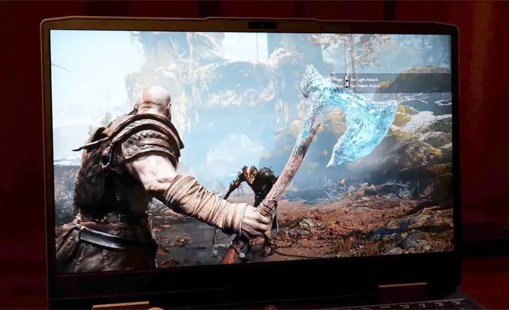 God of War running on the Lenovo LOQ 15IR8H.