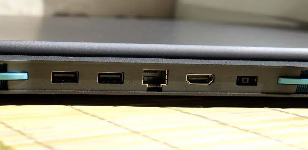 Ports on the back of the Lenovo LOQ 15.